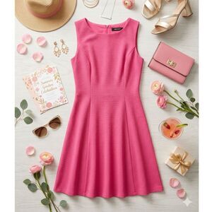 Nine West Sleeveless Hot Pink Fit & Flare Dress 6 | Barbie Core | Summer Dress